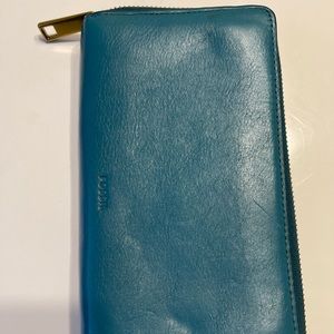 Fossil wallet, soft leather, turquoise blue.